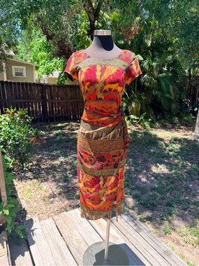 Vintage 90s Jessica Howard Jungle Animal Print Wrap Midi Dress